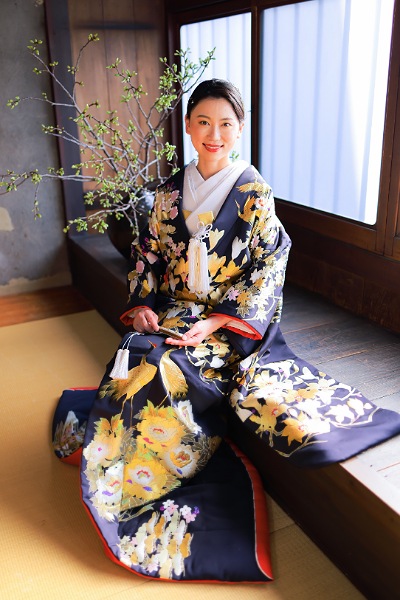 カネボウ 唐織 花紋 楓 菊花 鴛鴦 打掛 着物 034a 縫いつけよ p ③ 